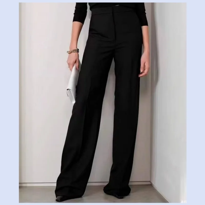 

Extremely simple style high waisted wool blend straight tube commuting OL texture classic versatile casual pants