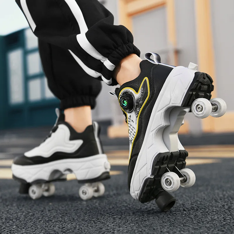 New Girls & Boys Four Wheels Deformed Roller Skates Children Retractable Flying Shoes Fashion Kids & Adults Sneakers Size 33-43