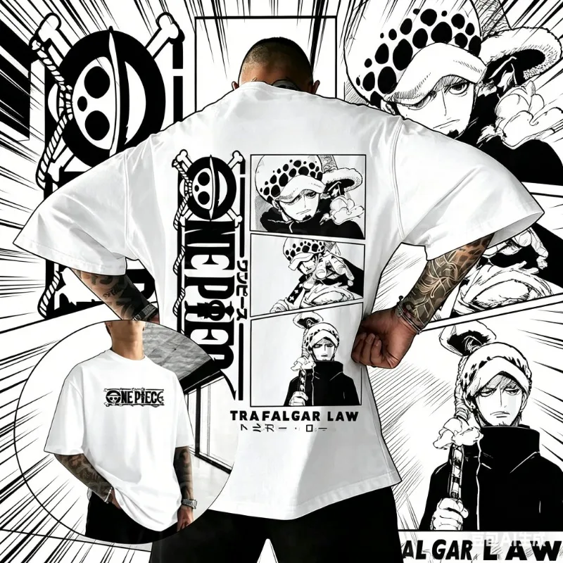 2026 Summer One Piece Trafalgar Law Anime Graphic Cotton Men‘s T-shirt Short Sleeve Sports Tees Casual Oversized Unisex Tops