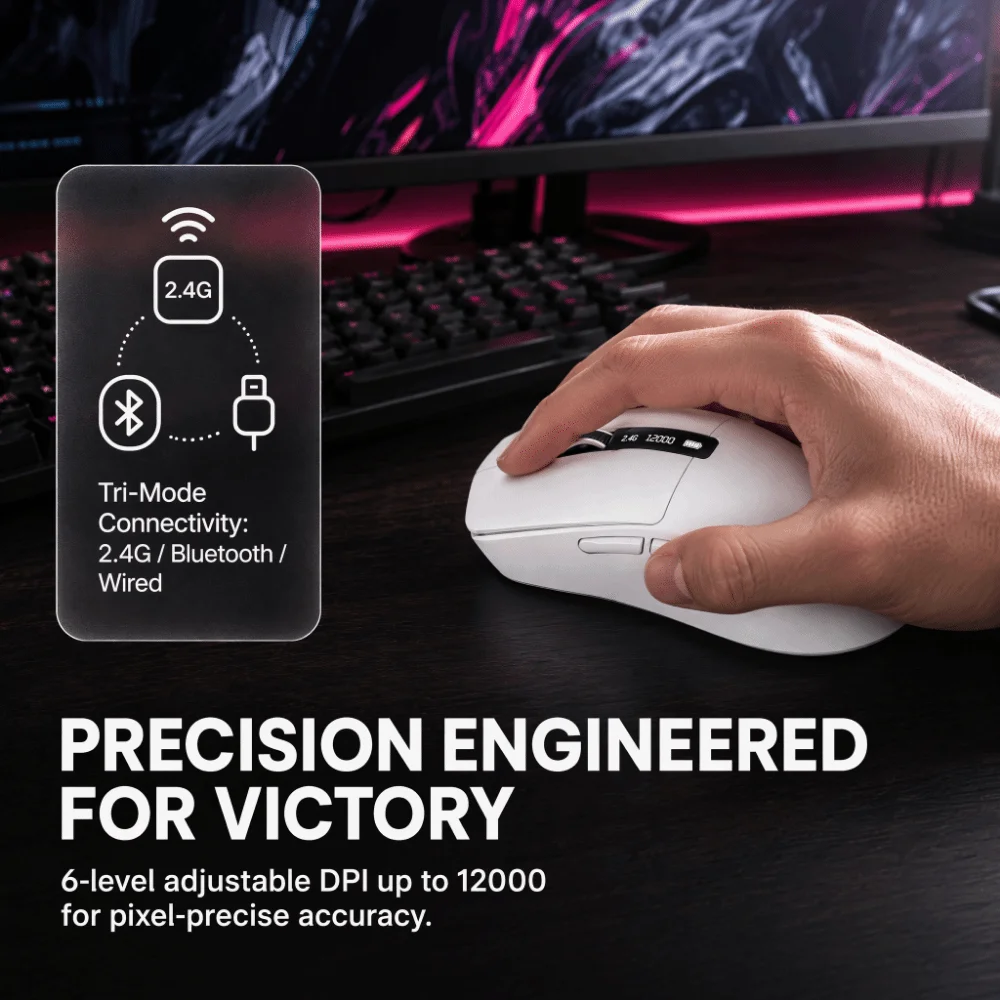 Mini Digital Display Wireless Mouse Ergonomic Rechargeable Gaming Mouse 12000 DPI Power Display 2.4G Bluetooth Mouse Office