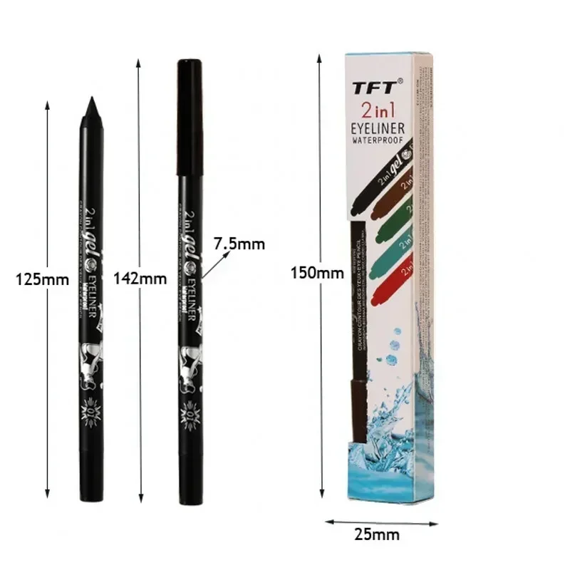 2-in-1-Eyeliner-Lipliner-Gelstift, wasserfest, langlebig, blau, weiß, schwarz, braun, leicht zu tragendes Eyeliner-Make-up für Augen, 7 Farben