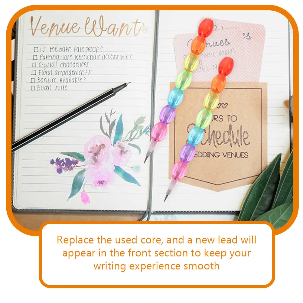 15Pcs Non Sharpening Plastic Stackable Pencils Student Writing Pencils Cartoon Colorful School Supplies Party Favors
