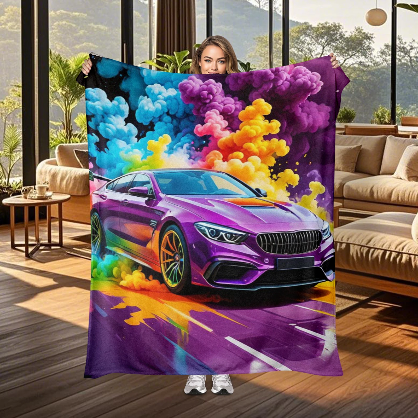 

Featuring A Purple Vehicle And Its Vibrant Smoke Trail This Blanket Captures Speed And Excitement