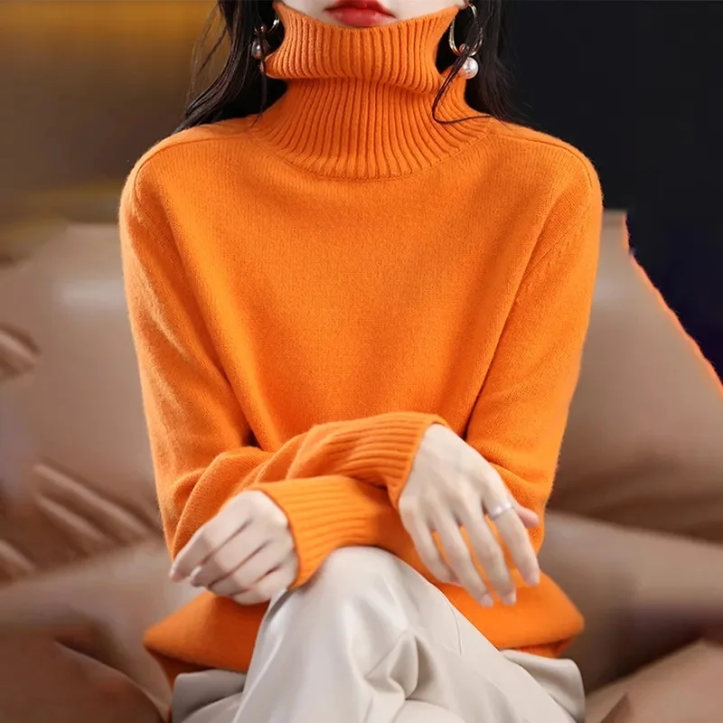 Turtleneck Pull Knitted Sweater Autumn Winter Clothes Long Sleeve Jumper Women Streetwear Skinny Solid Basic Soft Sweater