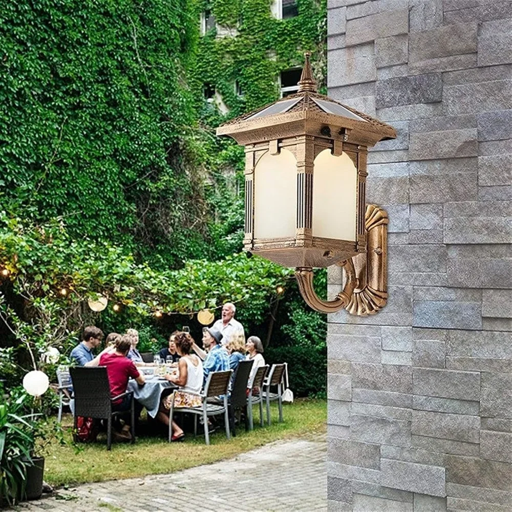 

Wall Lights, Outdoor Solar Energy Wall Light Exterior Modern Garden Wall Lighting Outside LED Sconce Fixtures Golden