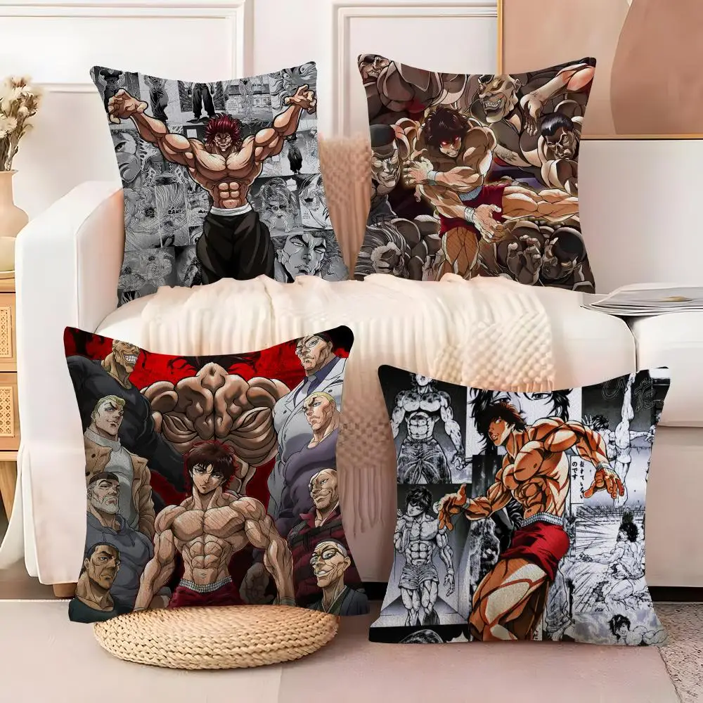 H-Hanma B-Baki Cushion Cover Soft Plush Sofa Cushion Cover｜Double-Sided Printed Decorative Pillow Case｜Warm Home Gift
