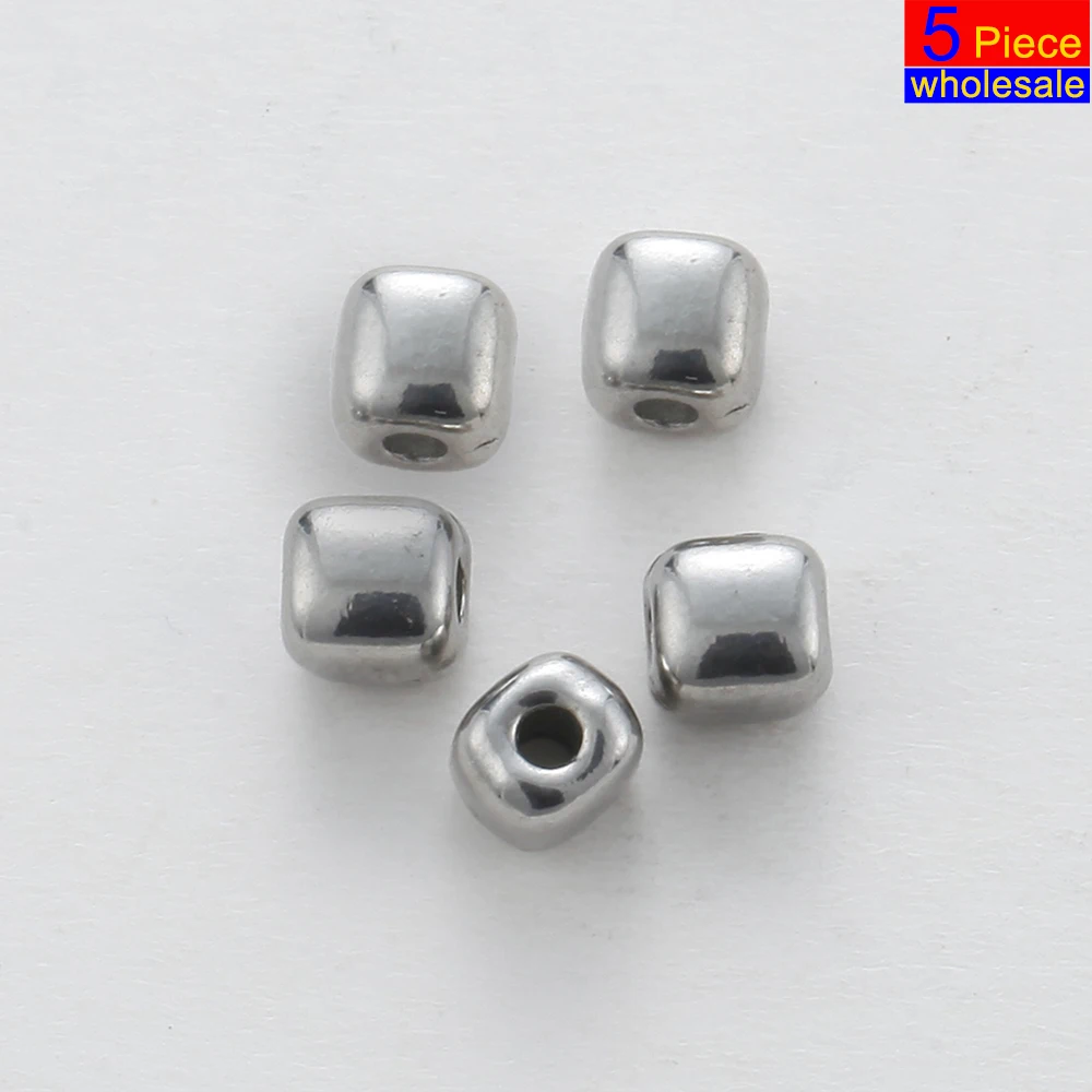 5PCS Trendy Minimalist Romantic Silvery Stainless Steel Beads DIY Necklace Keychain Square Triangle 2025 Jewelry Wholesale