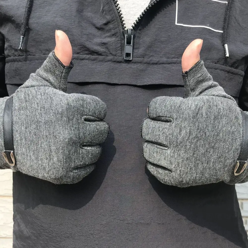 Adults Mens Thermal Fingerless Thick Knitted Winter Warm Half Finger Gloves Women Gloves Mittens