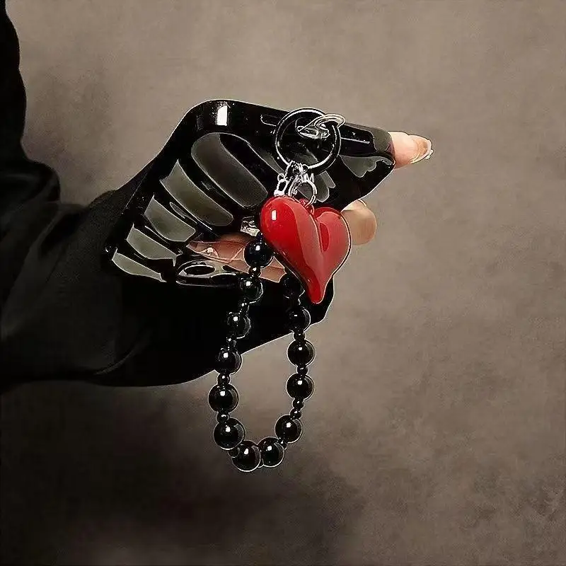 Rotes 3D-Liebesherz Perlen-Handyanhänger Anti-Verlust-Hängekette Ästhetischer Schmuck für Teenager-Mädchen Handytaschen-Ornament Geschenk – Detail 4