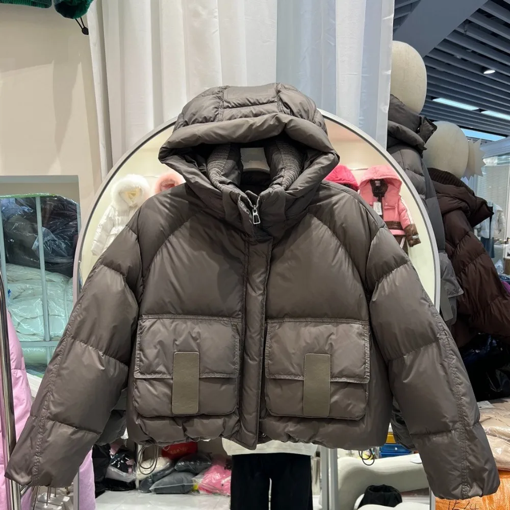 White Duck Down Coat Bread Parka New Down Jacket Women Stylish Cropped Hooded Winter Puffer Jacket Long Sleeve Thicken Loose