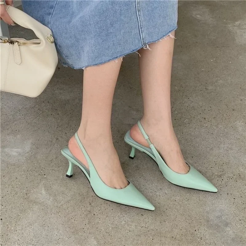 Pointed Toe Women Sandals 2024 New Arrivals Black White Silver Summer Dress Shoes Thin High Heels Elastic Band Ladies Party Mule