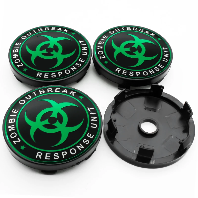 60mm Zombie Outbreak logo Car Wheel Center Hub Caps Stickers For Ford fiestaMercedes golf Tesla Audi a3 a4 a6 Tesla wheel parts