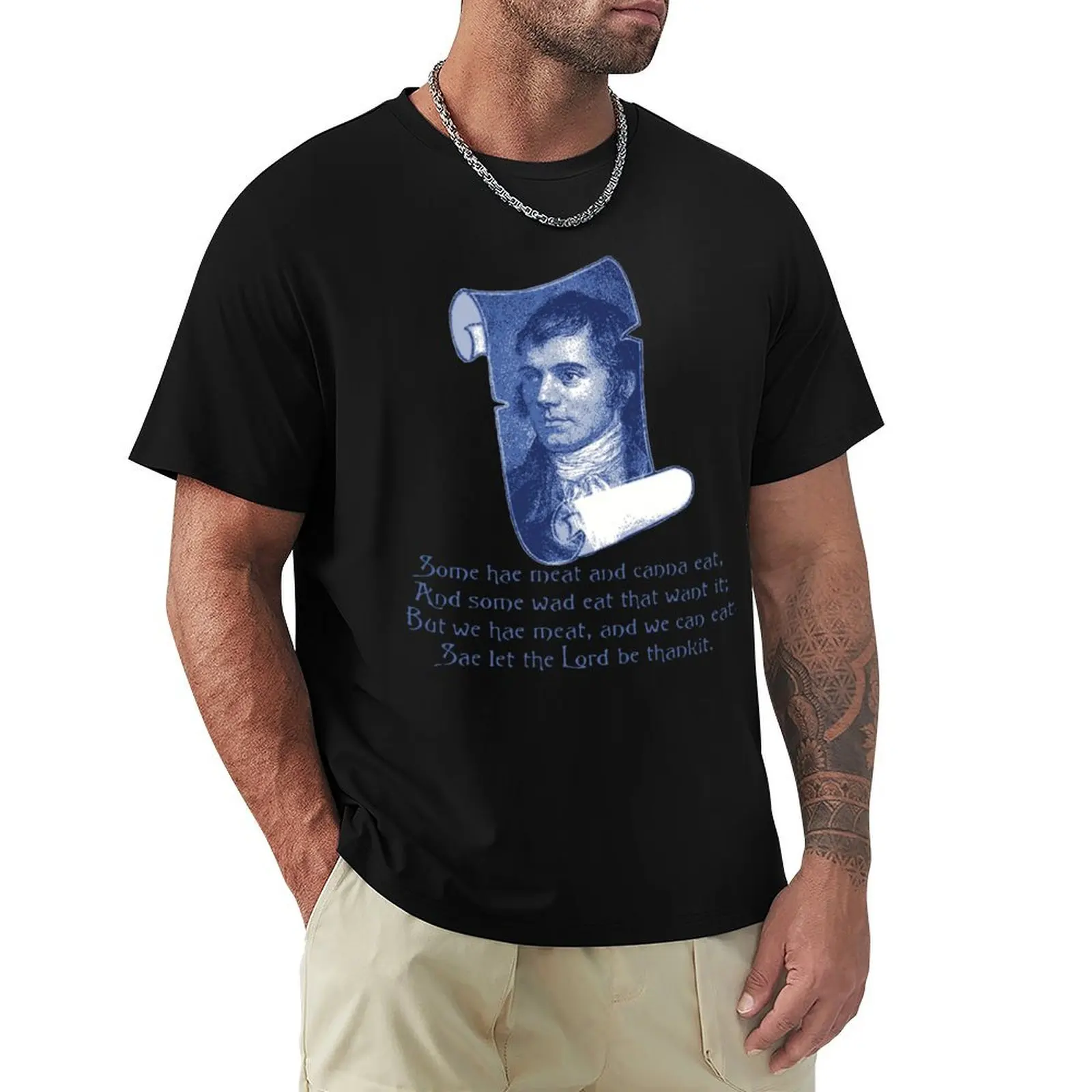 The Selkirk Grace Burns Night Supper Prayer In Blue T-Shirt cotton t shirts high quality T-Shirt