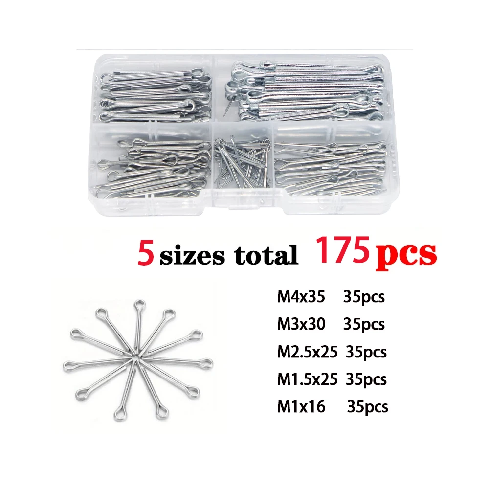 175 Uds kit de pasadores de acero inoxidable tamaños surtidos 304 Kit surtido de pasadores divididos de acero inoxidable + caja horquilla con silbato pasador en U