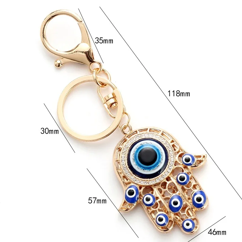 Fashion Fatima Hamsa Hand Keychains Turkish Big Blue Evil Eyes Key Ring Ethnic Style Bag Accessories for Home Decor Amulet Gift