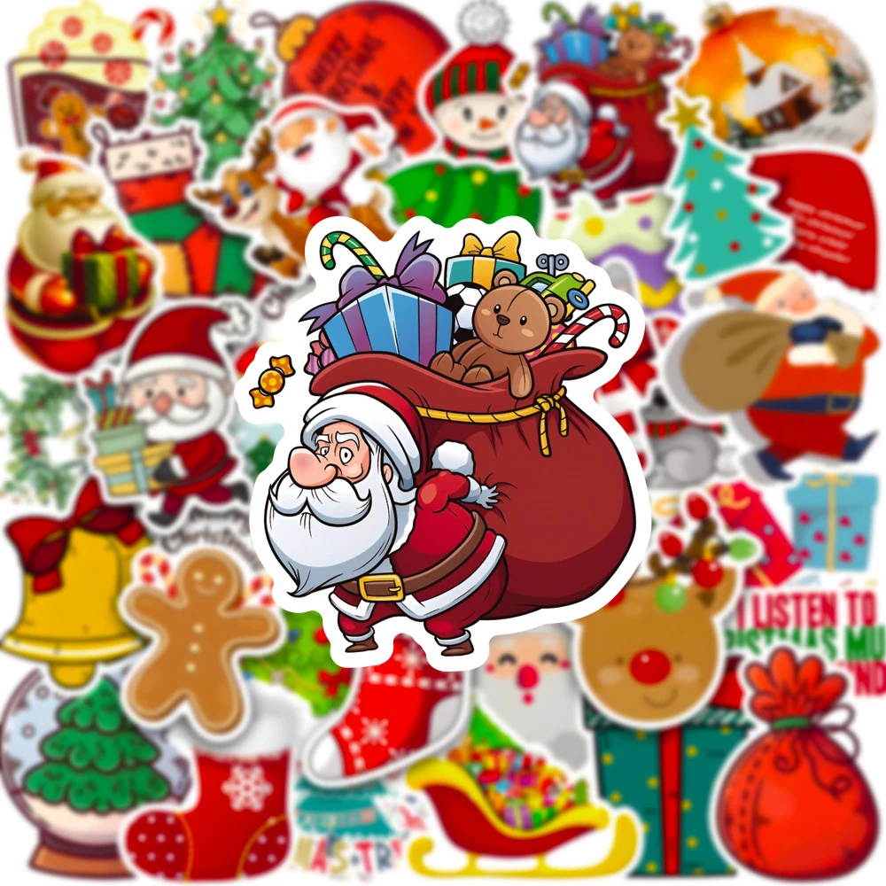 10/30/50/100pcs Cute Cartoon Christmas Santa Claus Graffiti Stickers Laptop Guitar Scrapbook Phone Decoration Sticker Kid Toy