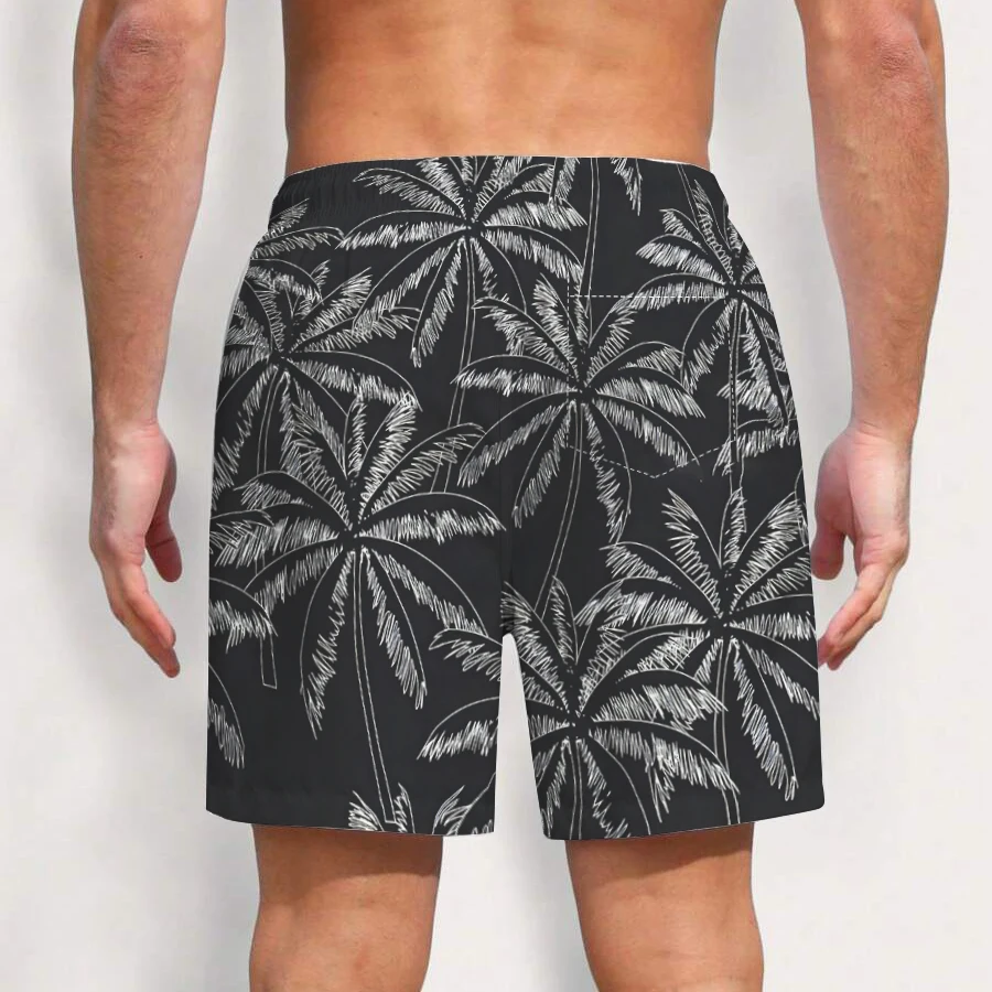 Black Palm 3d Printed Shorts Casual Loose Beach Shorts For Holiday Quick Dry Running Sportswear Men\'s Training Trunks Gift