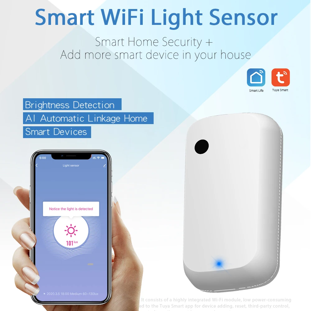 Eleopard Tuya Light Sensor Brightness Detector Smart Home Security Linkage Illumination Sensor Remote Control Smart life App