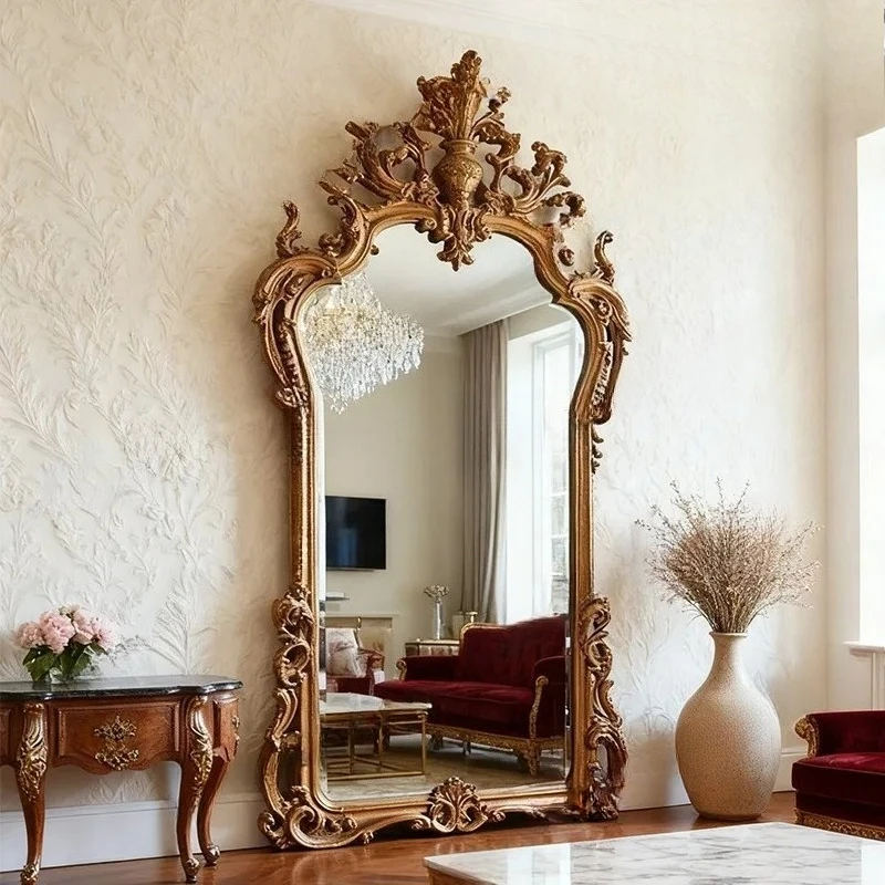 

X-S retro full-length mirror luxury carved floor-to-ceiling villa fireplace decorative mirror