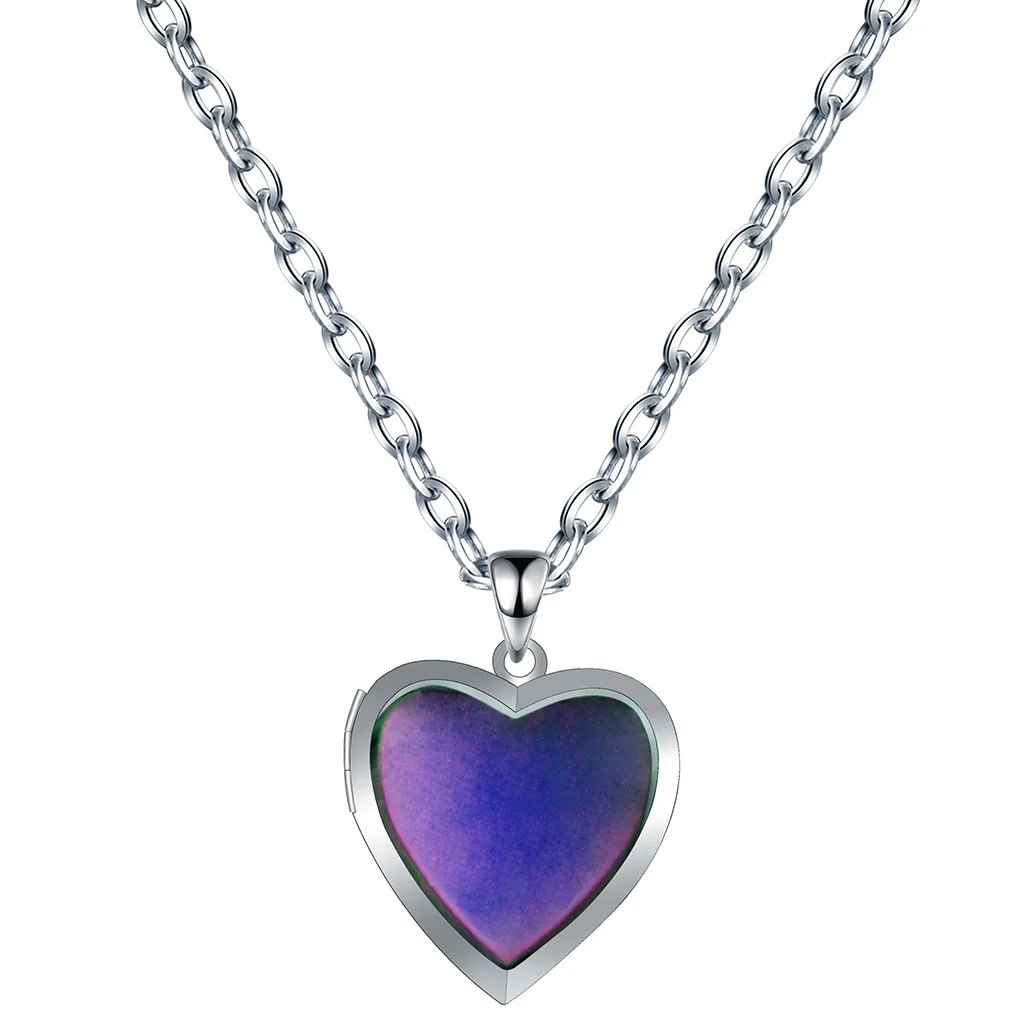 Heart Locket Color Changing Temperature Mood Stainless Steel Love Shape Photo Pendant Necklace Jewelry_maomaolike.com