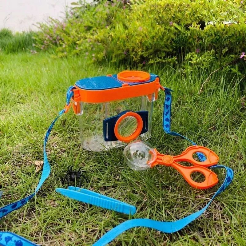 Boîte à Insectes Portable – Cage D’Observation Respirante Extérieur, Kit Exploration Nature DIY Pour Enfants, Poignée Et Loupe Incluses (Vert/Orange)