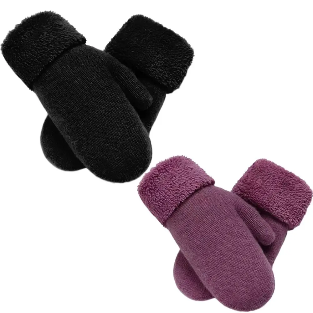 

Double Layer Full Finger Gloves Wool Cashmere Thicken Knitted Gloves Plus Velvet Warm Finger Plush Mittens Boys Girls Student