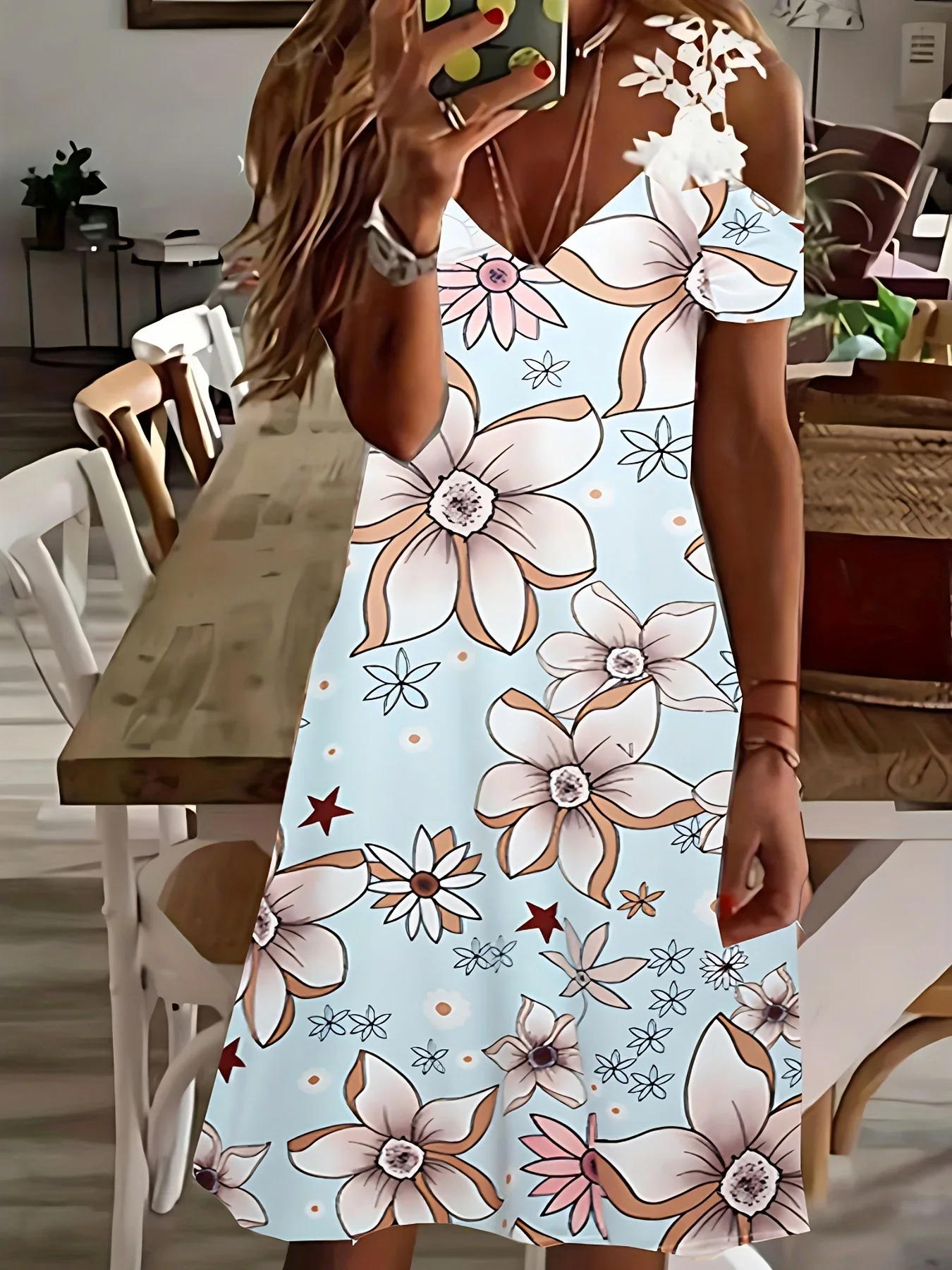 Damen Trägerloses Spitzenkleid mit Fledermausärmeln Bedruckter Rock 2026 Modisches Elegantes Maxikleid für Besondere Anlässe – Detail 3