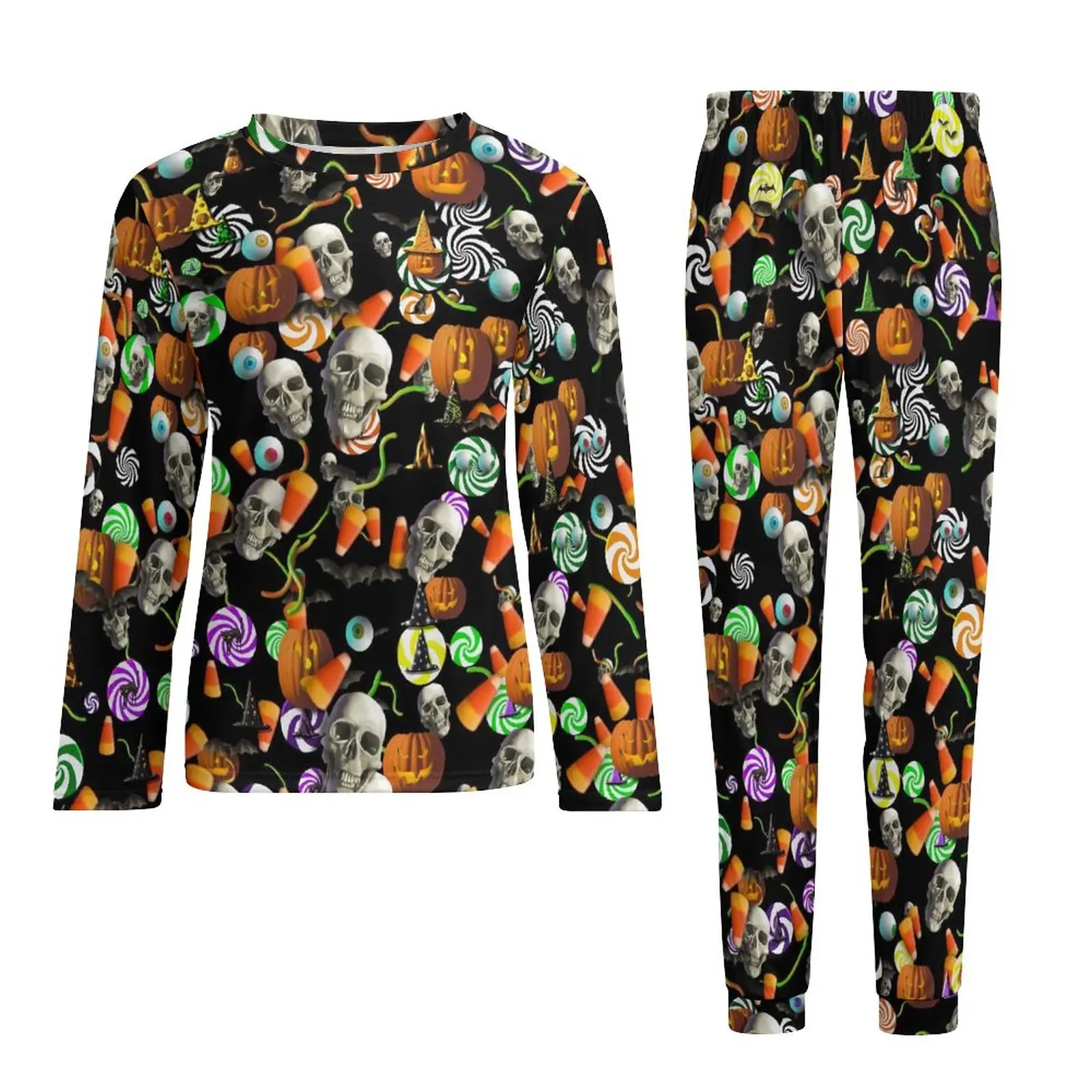 Creepy Halloween Pajamas Winter Skulls And Pumpkins Kawaii Pajama Sets Man Long-Sleeve Leisure Design Sleepwear Big Size 4XL 5XL