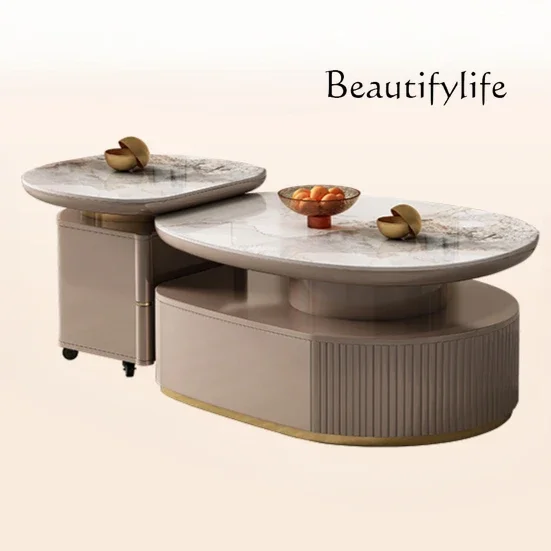 

Rock slab TV cabinet combination modern simple household small apartment retractable floor cabinet multi-functional coffee table