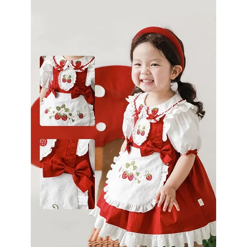 

2025 Princess Dress for Kids Girls Lolita Strawberry Embroidery Dresses for Elegant Parties clothes girls from 2 to 7 years