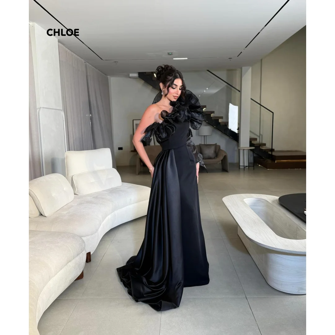 

Customized Prom Dress One Shoulder Evening Dresses for Special Occasions Black Elegant Dress Luxury Line A Satin Ball Gowns Gown