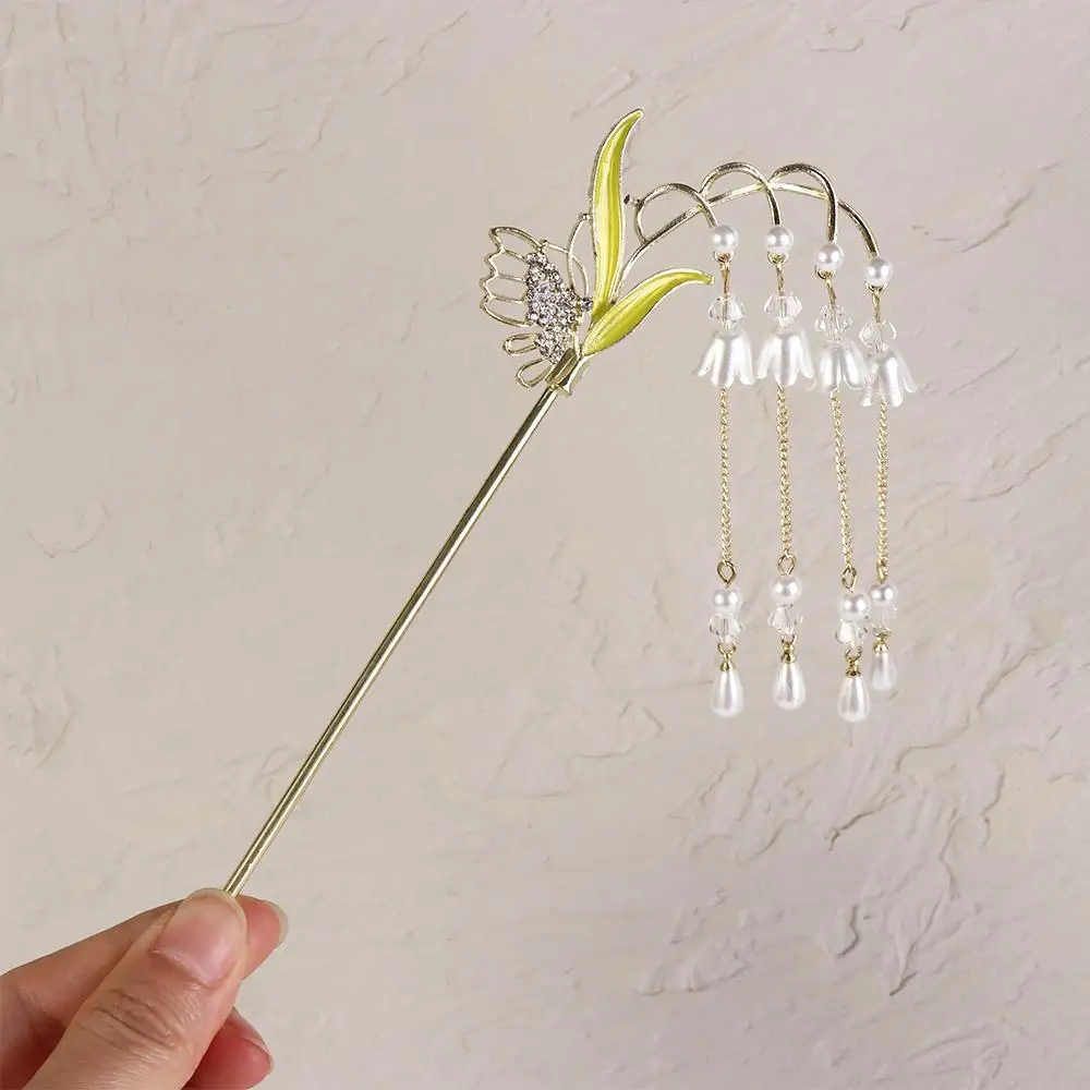 Hair Essentials Bell Orchid Flower Hairpin Female Retro Hair Stick Elegant Ponytail Hair Accessories Korean Style Hair Fork