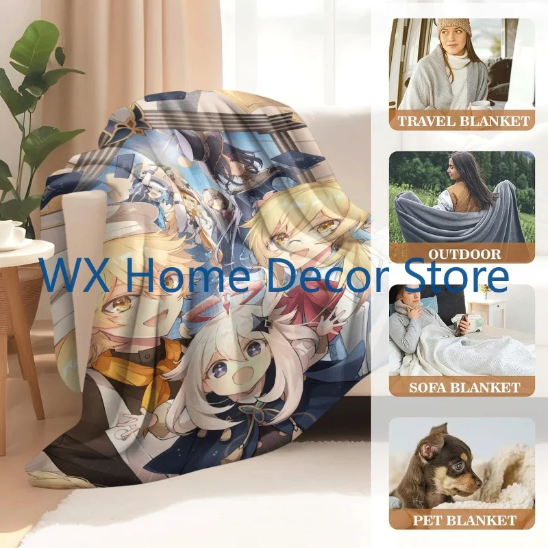 جينشين تأثير المسافر دافئ سوبر لينة الفانيلا بطانية جميلة أنيمي شخصية دافئة رمي بطانية لغرفة المعيشة ديكور المنزل