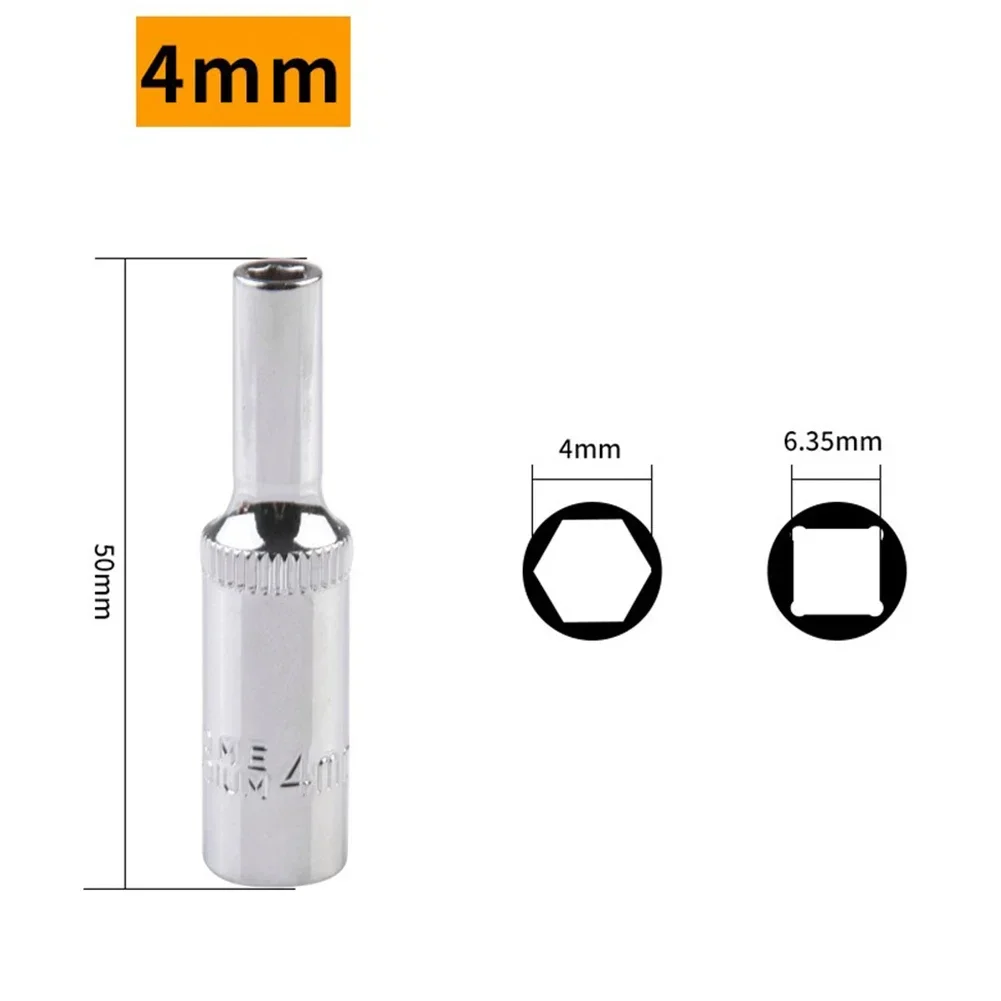 Hex Socket Socket Wrench 1/4inch Longer Lifetime 4-14mm Brand New Chromium-vanadium Steel Deep Sockets Hexagon