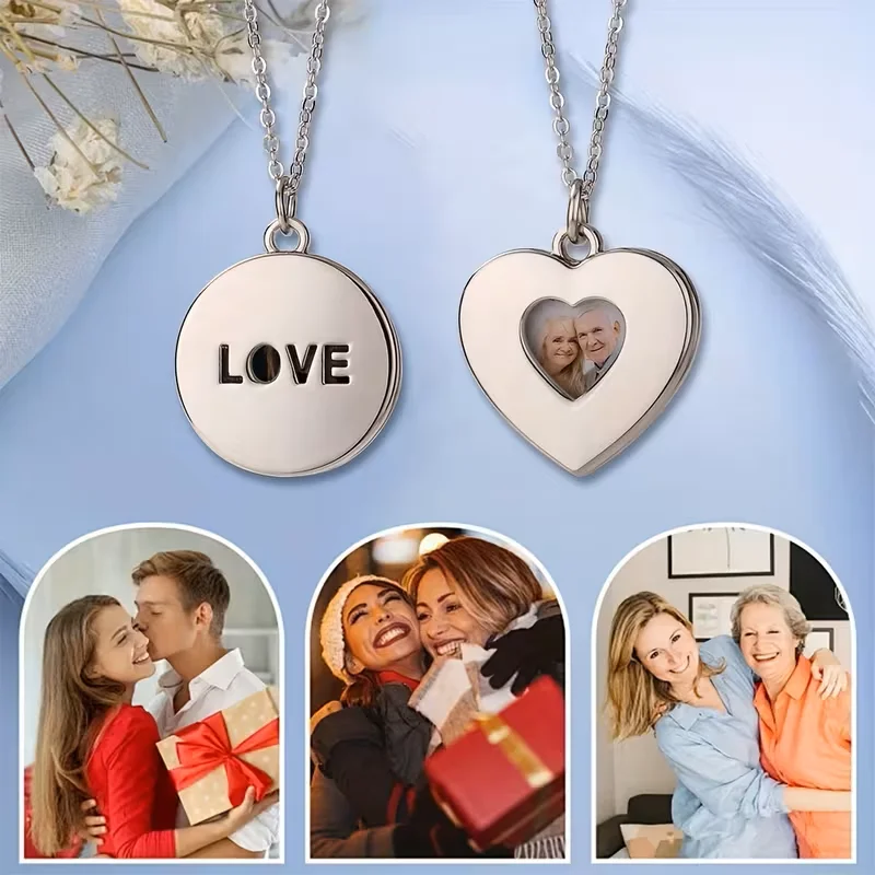 Personalised photo souvenirs, personalised commemorative necklace gifts, customised picture heart pendant necklaces