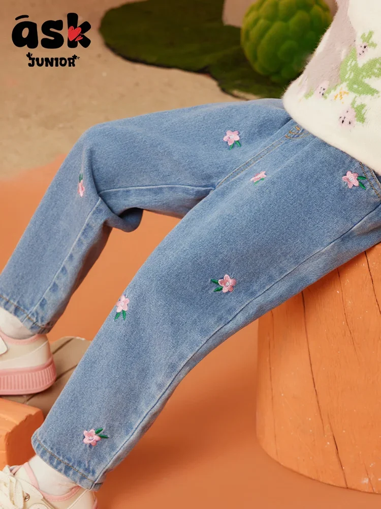 

Ask Junior Fashion Comfort Tween Girls Весенние джинсовые детские джинсы с вышивкой редиски