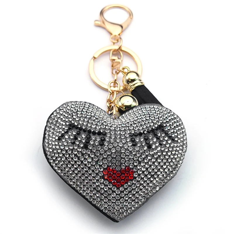 Punk Hip Hop Eye Eyelash Red Lip Heart Keychain for Women Men Rhinestone Metal Gold Color Black Tassel Keyring Jewelry KZZZ185S6