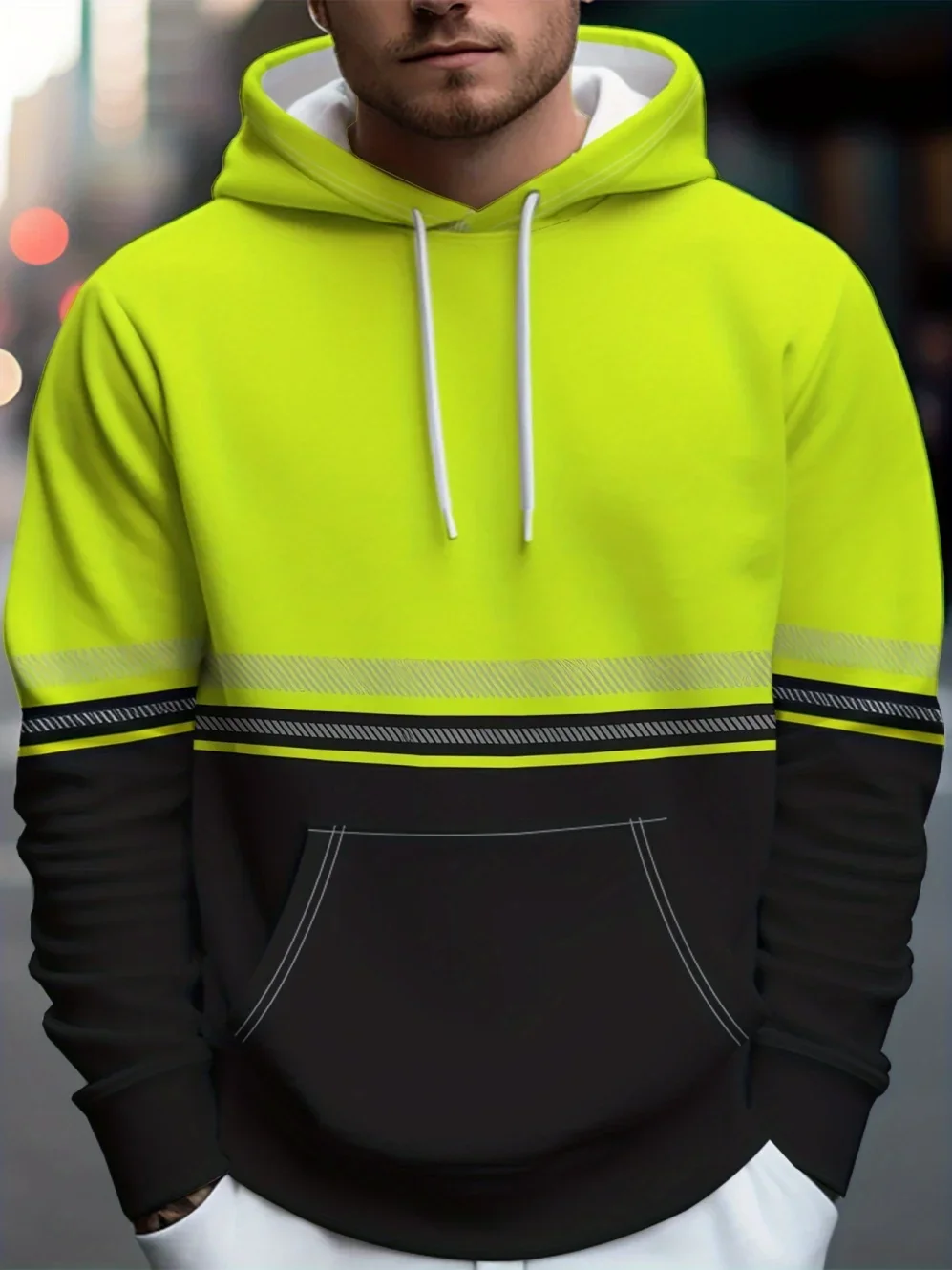 2026 Parent‑Child 3D Print Hoodie, Simulation Workwear Pullover Sweatshirt, Color Block Top With Kangaroo Pocket For Men Women