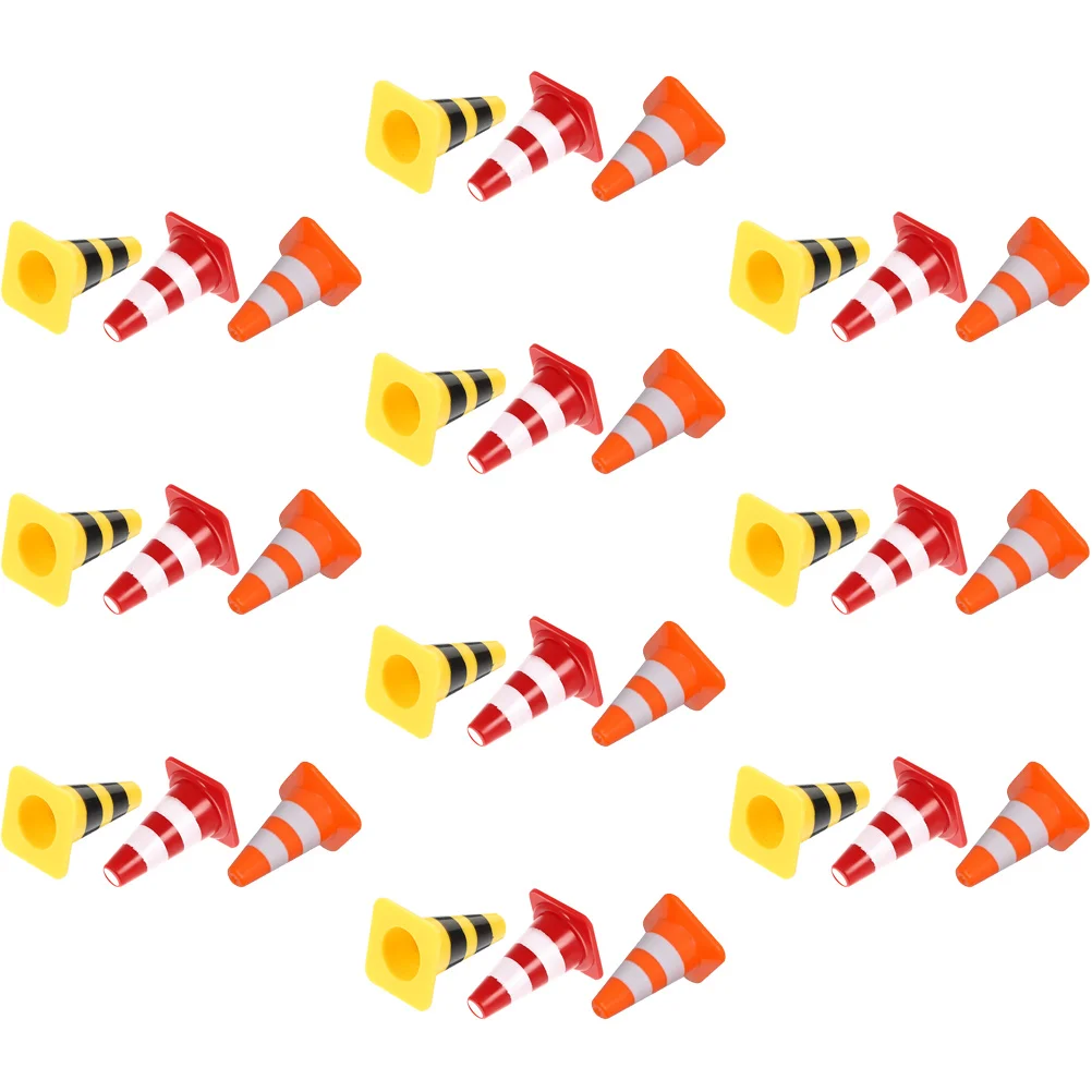 30 Pcs Roadblock Simulation Props Traffic Cognitive Toy Mini Cones Toys Miniature Barricade Signs Pretend Play
