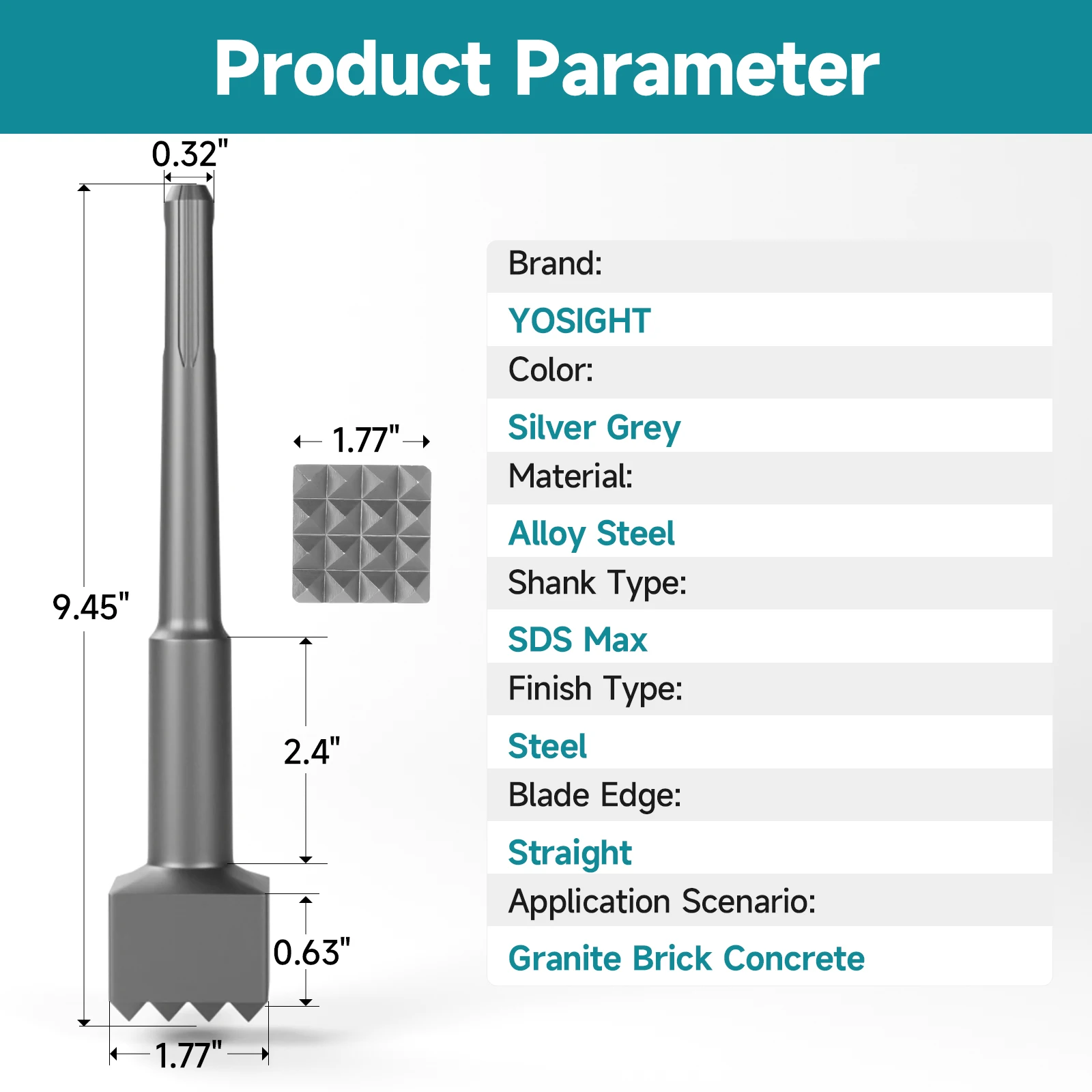 SDS Max Square Head Round Shank Alloy Steel Drill Bit Multifunctional Concrete Breaker Head For Chisel Cement Wall Ground