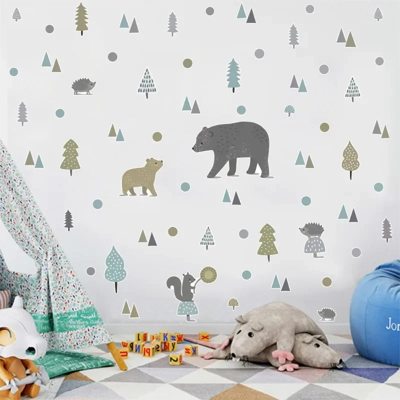 2024 Trees Polka Dot Est Bear Cartoon PVC Sticker for Kids Bedroom Wall Stickers Art Decoration Bathroom Living Room Decoration