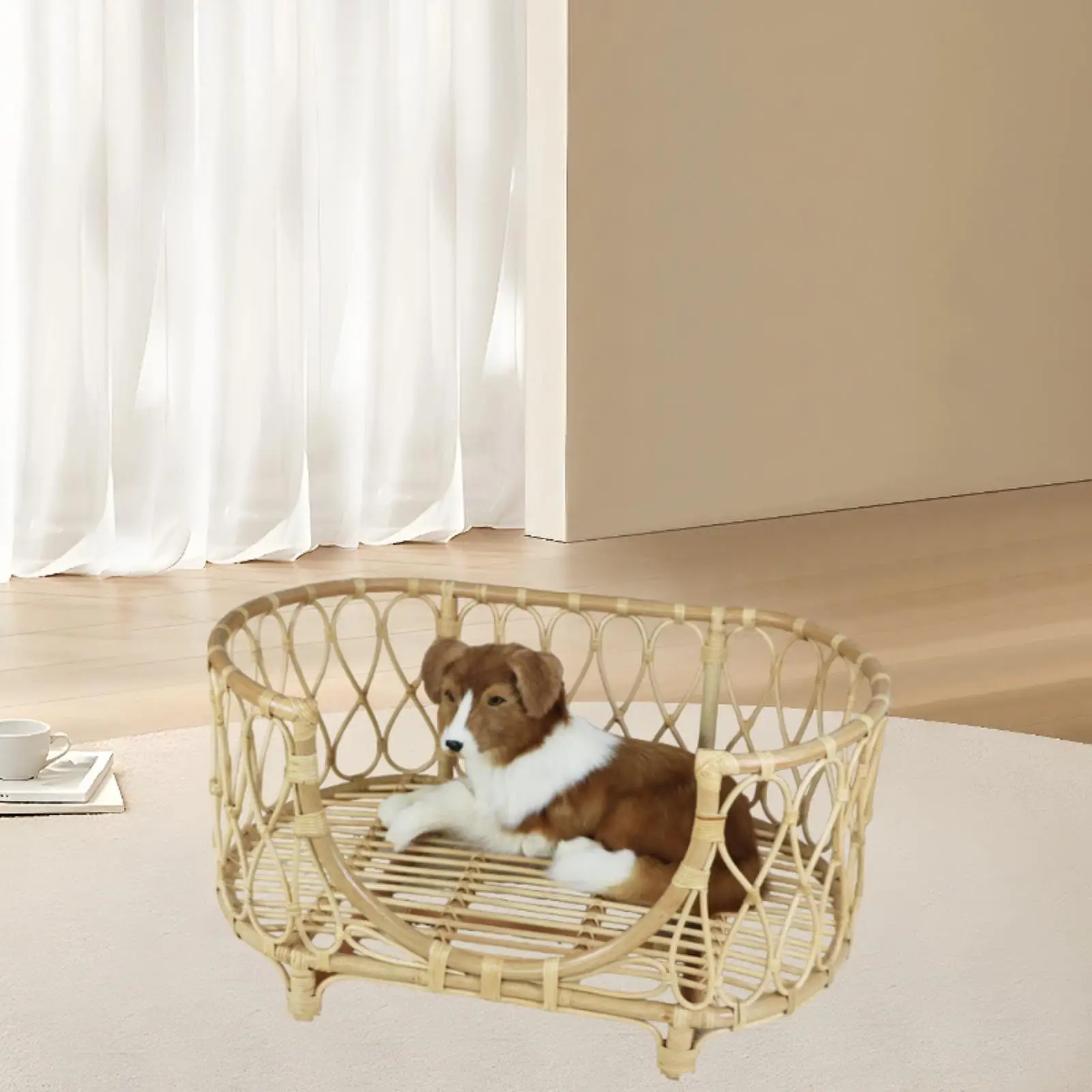 Rattan Cat Bed Pet Sleeping Bed Kennel Breathable Pet Supplies Nest Cute Small Dog House Condo for Poodle Hamster Rabbits