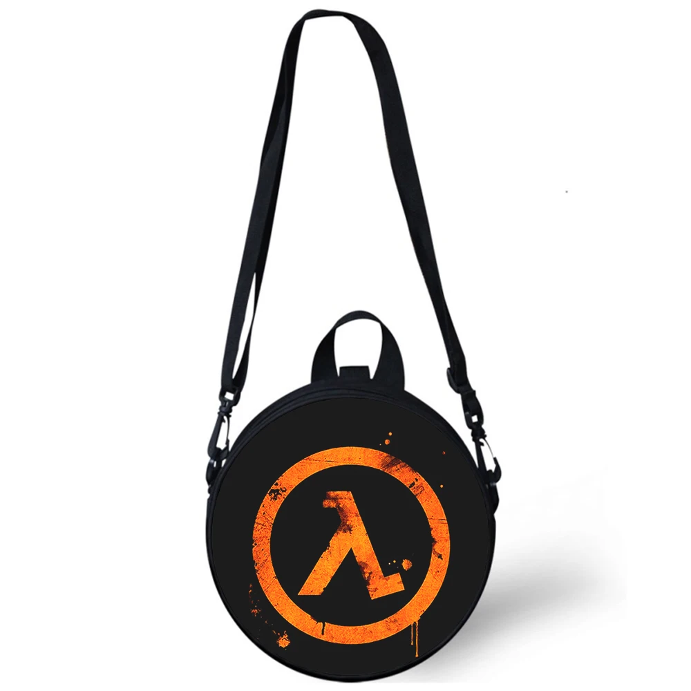 Half life hl jogo criança saco de jardim de infância impressão 3d crossbody sacos de ombro para a escola feminina mini bagpacks redondos rugtas saco