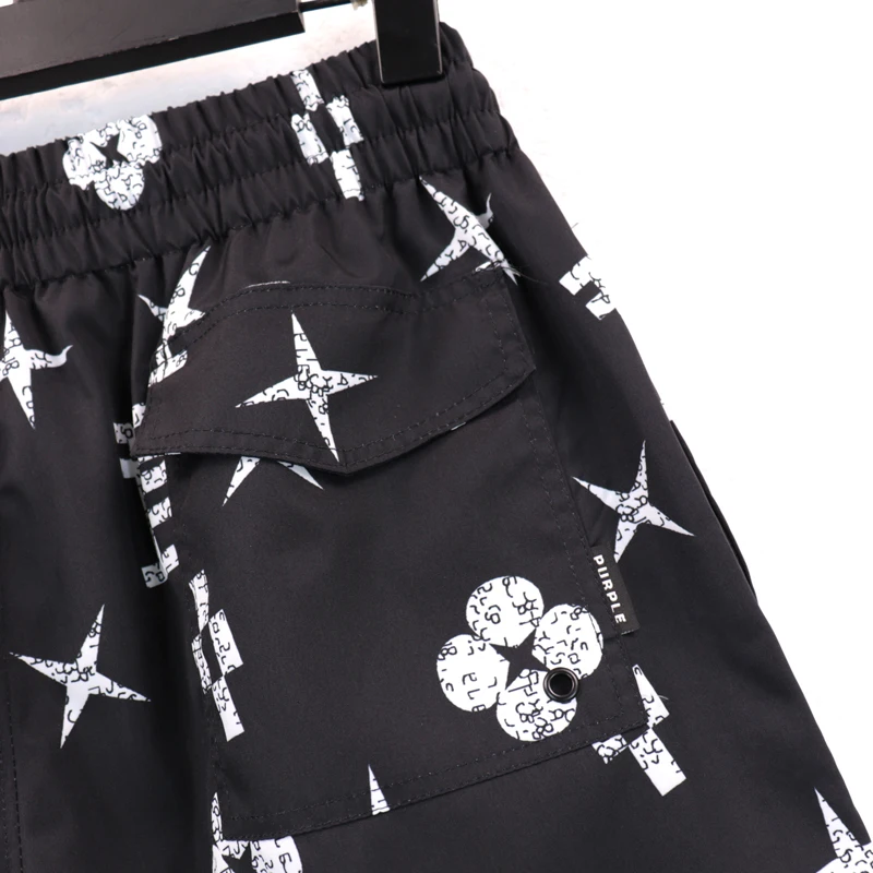 24SS Purple Brand Black White Floral Print Mesh Breathable Shorts Men's Women's Shorts Purple Brand Street Casual Beach Shorts