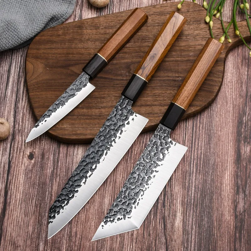 1-6pcs 9Cr18 Japanese Chef Knife Kitchen Knives Set Hand-forged Sashimi Knife Salmon Slicing Knife Santoku Knives Fish Knives