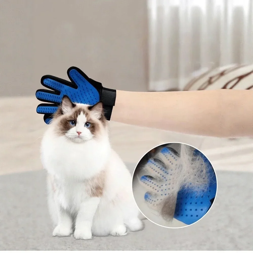 Pet Grooming Glove Gentle Silicone Deshedding Brush Effective Hair Remover Massage Mitt for Cats Dogs