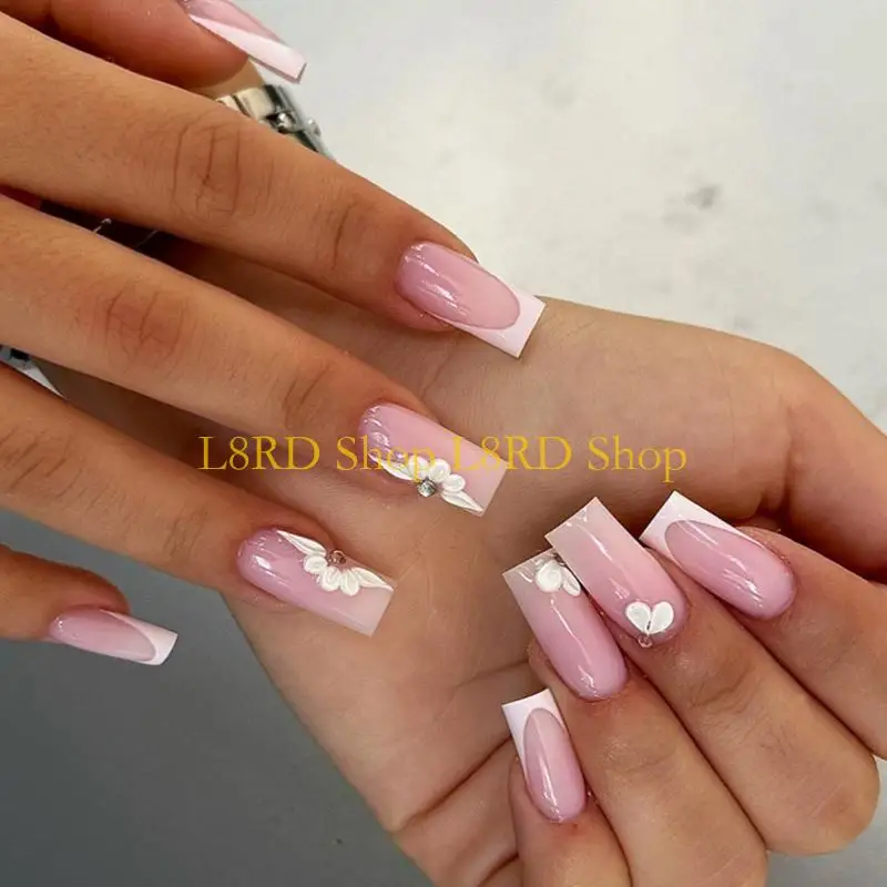 L8RD – ensemble d'ongles longs carrés à pression, 24 pièces, artificiels pour femmes filles, bâton en acrylique pour une