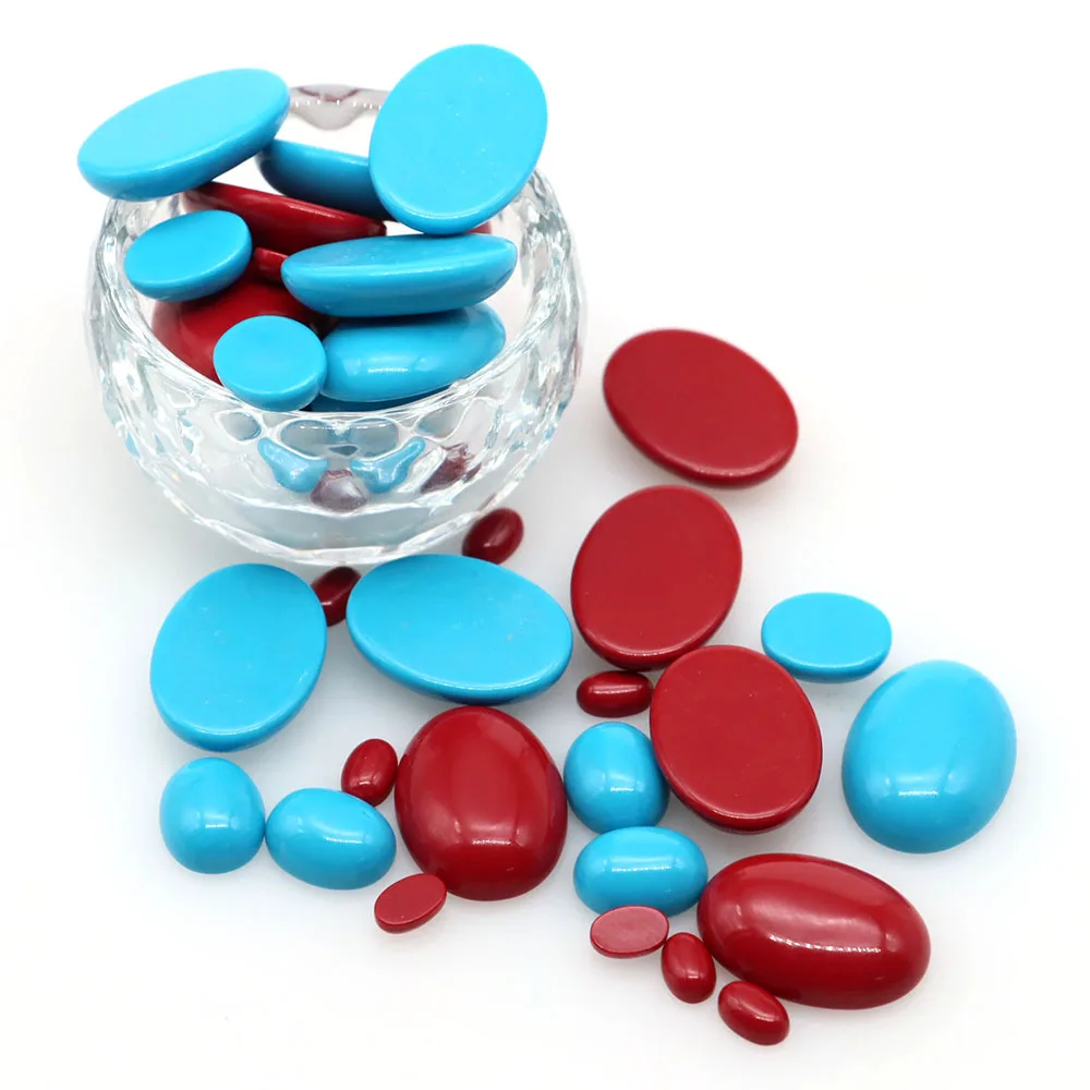 10pcs/lot Turquoise Natural Stone Oval Cabochon Beads Flat Back Cab Cameo for DIY Ring Pendant Necklace Jewelry Making Accessory - view 3