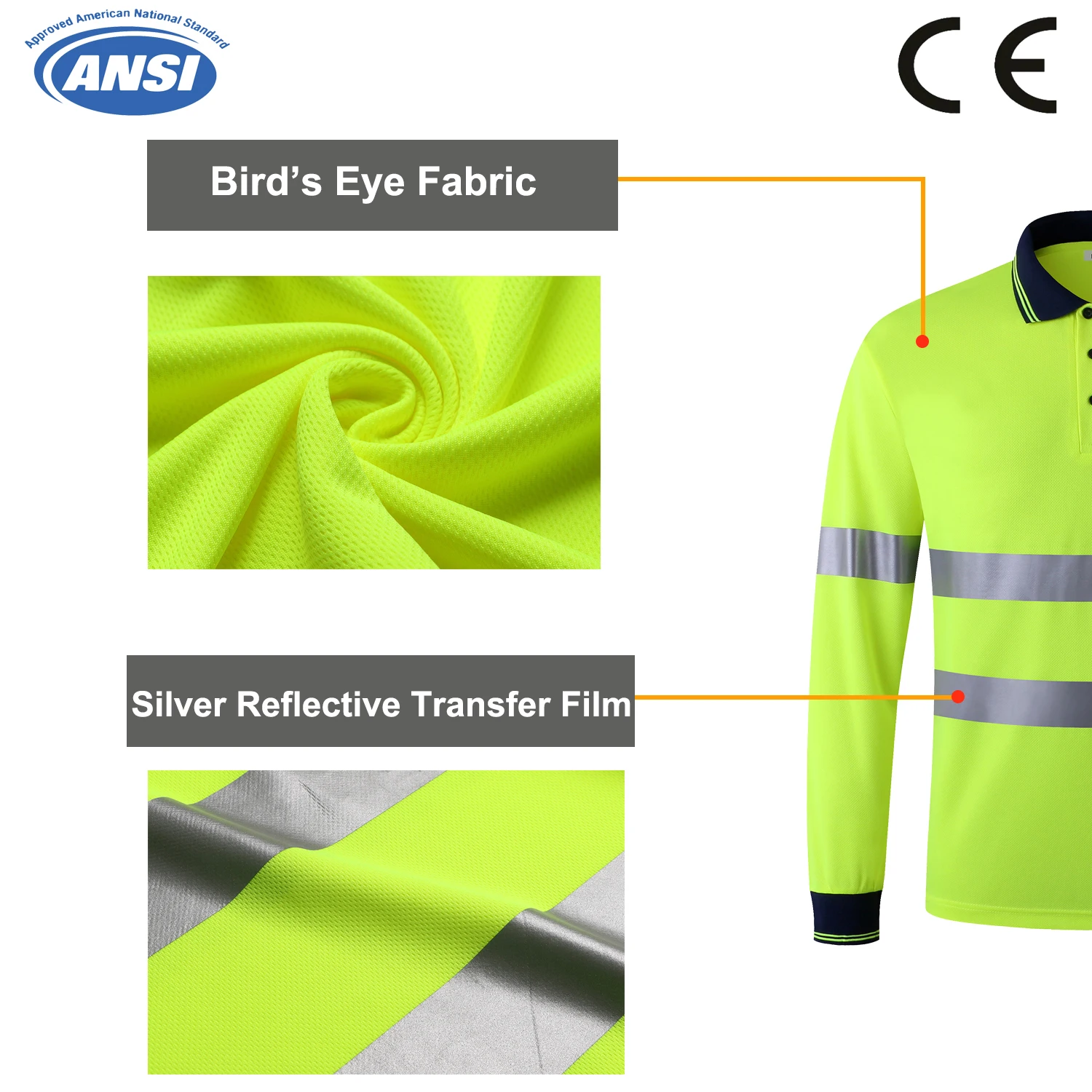 Safety Shirt High Visibility - Reflective Polo Shirt Long Sleeve for Men and Women - ANSI/ISEA Standards