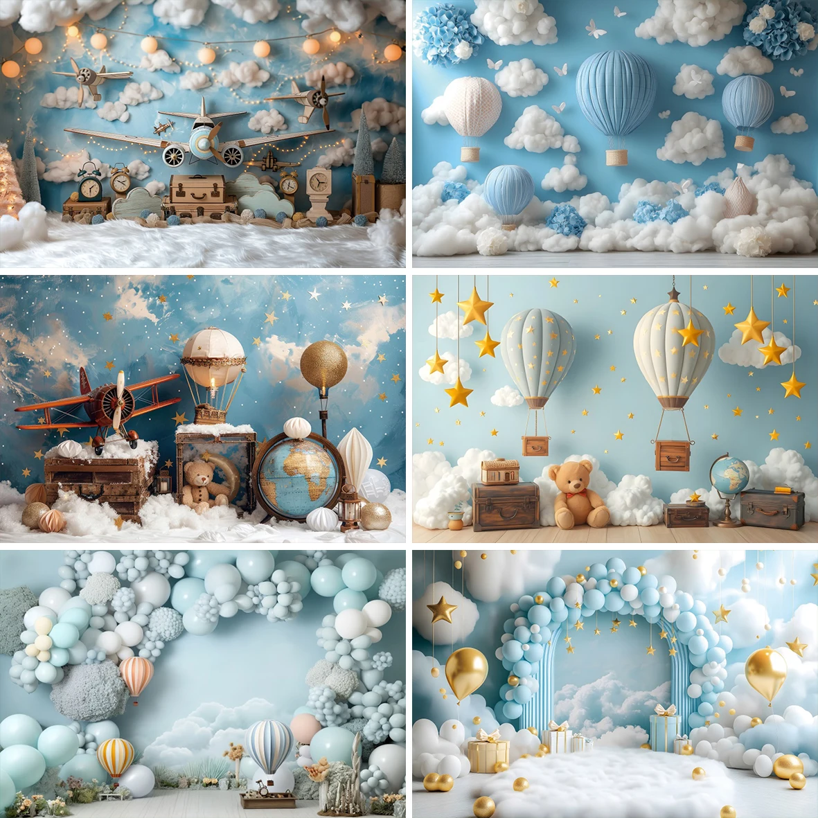 Fondo de cumpleaños para bebé de un año, juguetes, globos blancos de oso, retrato de niños, fondo de fotografía, pancarta para Baby Shower para niños